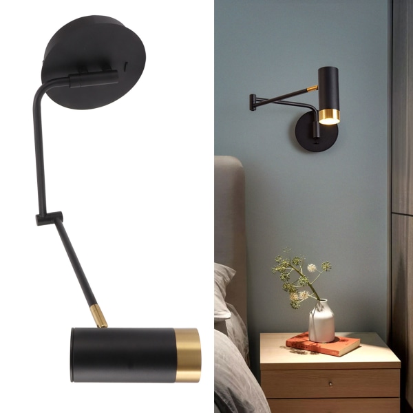 Svingarm Vegglampe Veggmontert nattbordslamper med justerbare svingarmer for soverom Stue Reading Black