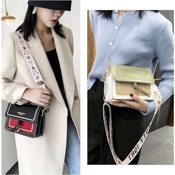 Gitarrrem Färgblock Crossbody Väskor för Kvinnor Söt Designer Handväskor Trendig Cross Body Plånbok Läder Axelväska Green