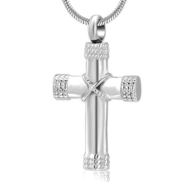 AVEKI Repvindande Kors Kremering Aska Urna Halsband Minnesgåva Smycken Herrens Bön Kors Aska Halsband, Silver