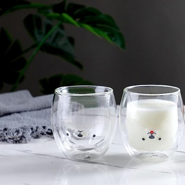 Björnmugg Söta Muggar Glas Dubbelväggig Isolerad Glas Espresso Kopp, Bästa Present till Kvinnor Kontor och Personlig Födelsedag Jul