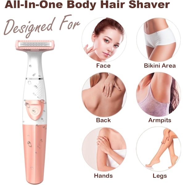 Elektrisk barbermaskin for kvinner - barbermaskin for kvinner bikinilinje armhule ansikt, våt og tørr smertefri kroppstrimmer, bikiniepilator ansiktshår fjerner
