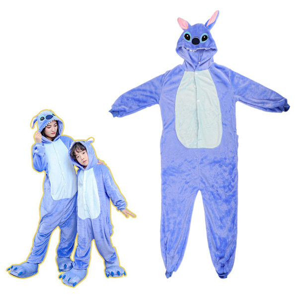 Sarjakuva One Piece -pyjama, pehmeä etupainikkeinen huppu, ihana One Piece -eläinpyjama perheelle, kevään sininen vetoketjullinen sarjakuvapyjama, vapaa koko