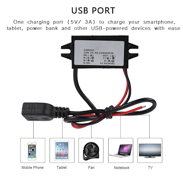6-40V - USB 5V/3A DC -urosmuunnin CPT -autoon Raspberry Pi -puhelimen navigaattoriin ajotallentimeen