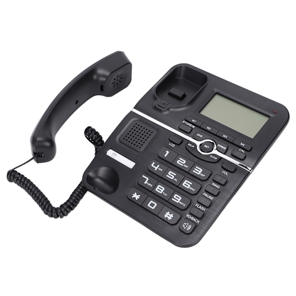 Sladdad fasttelefon med nummerpresentatör, handsfree, 4 snabbval, skrivbordsapparat med LCD-skärm för hem, hotell, svart