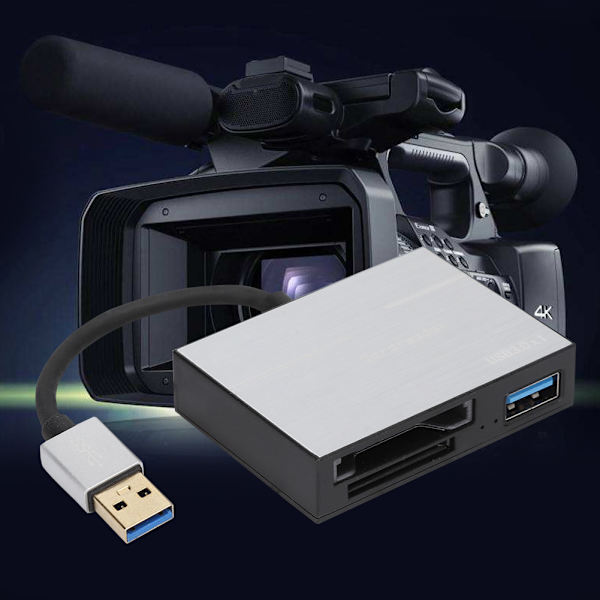 Multifunktionell USB 3.0-kortläsare med hane och hona för XQD / minneskortplats (silver)