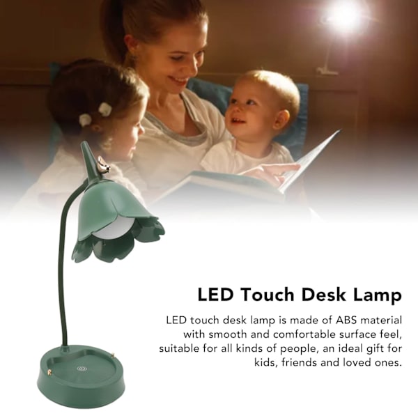 3W LED Touch Bordlampe 3 Gear Justerbar Foldbar Kronblad Form Desktop Bordlampe USB 5V Green