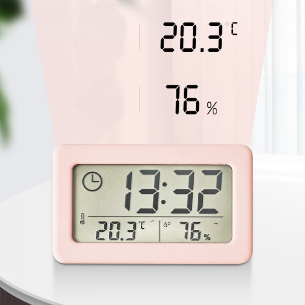 3,8 tuuman yksinkertainen kello, kevyt ja ohut elektroninen kello, jossa lämpötila ja kosteus, värikäs pohjoismainen tyylinen kello, kätevä kello (vaaleanpunainen)