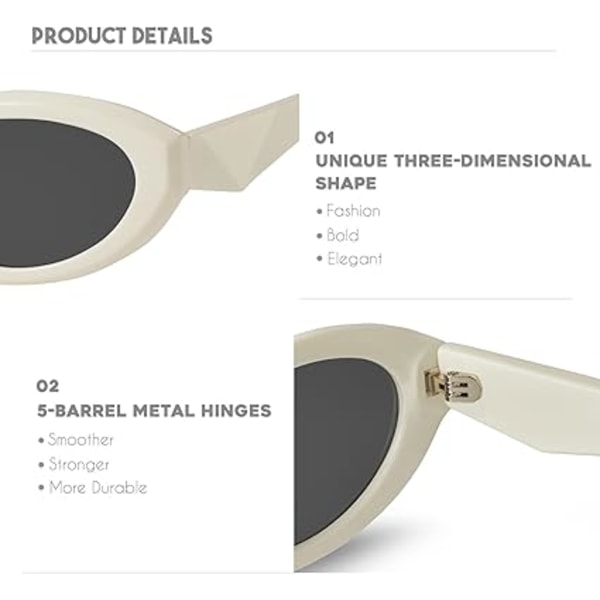 Ovalformade Cat Eye-solglasögon för Kvinnor Retro C3 White