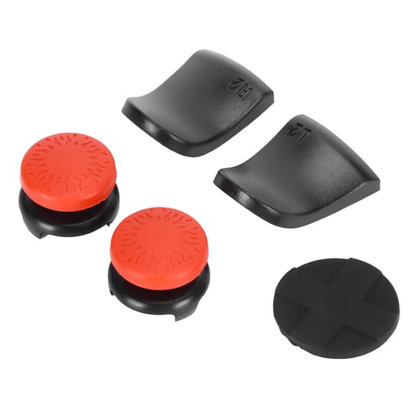5-i-1 tommelfingergreb, nøglehætte, joystickdæksel, L2 R2-aftrækkerforlænger til PS5-controller, rød
