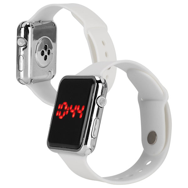 Fritidsmode Enkelt Elektronisk Display PU Band Armbandsur Casual WriatwatchSilver Vit
