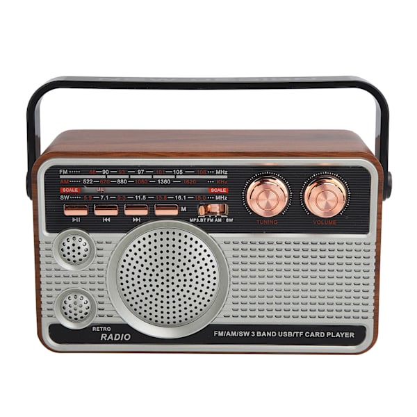 FM/AM/SW Radio Bärbar Bluetooth Uppladdningsbar USB-högtalare för U-skiva/minneskort