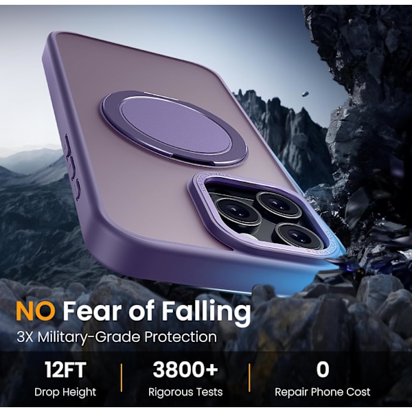 Magnetisk Ring Stand til iPhone 16pro Cover, Militær dr0p Beskyttelse, Kompatibel med MagSafe, iPhone 16pro Telefon Cover 6.1\" Indbygget Purple