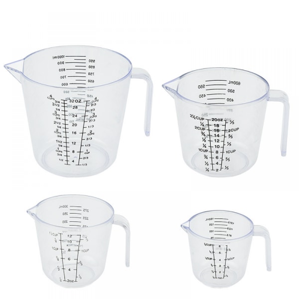 Graderad plastmättkopp, stor kapacitet millilitermätare, köksvärmebeständig mätkopp, används för bakning, matlagning, etc.（4PCS）