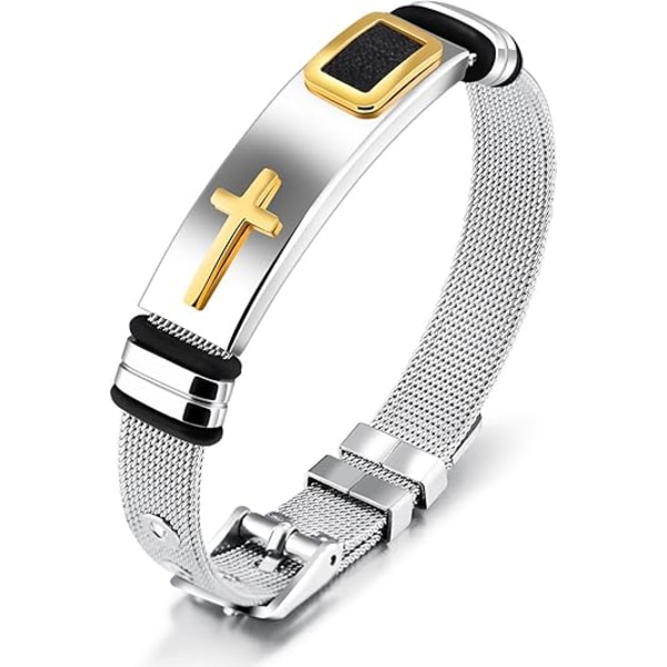 Herrarmband, Svarta armband för män, Snyggt justerbart kors i rostfritt stål, mesh-kedja, armband för män, smycken för män Gold