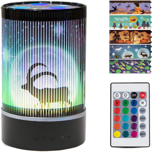 Moving Motion Lamp Night Light Projector Multifunctional Remote Control 5 Rotatable Theme Films (Black)