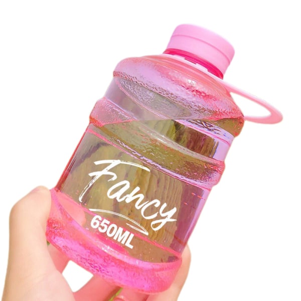 Mini pieni puhdas ämpäri muki muovi vesimuki Fancy [Läpinäkyvä vaaleanpunainen] 650ml Yksi kuppi + Kuppisivellin + Lanyard