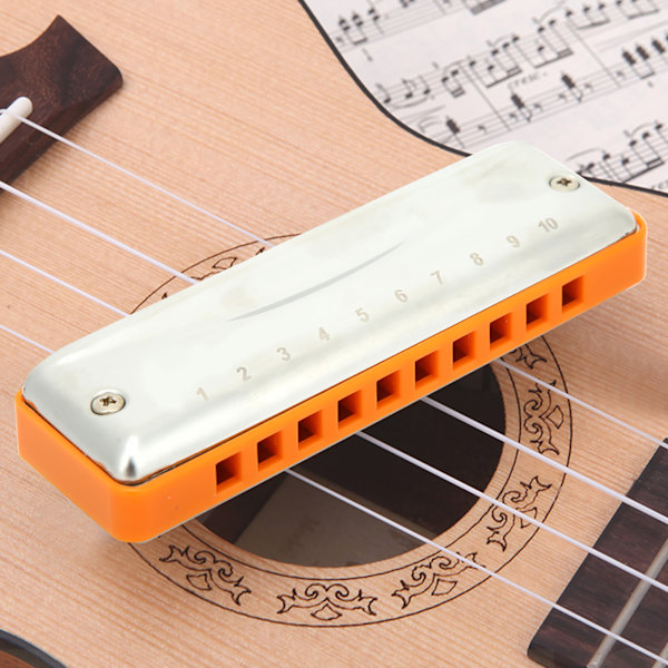 Blues Harmonica 10 Hull Mouthorgan G Nøkkel Rustfritt Stål ABS Resin Vindinstrument Orange