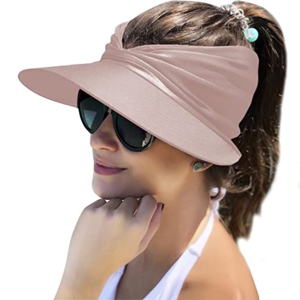 Dame Sol Visor Hat Bred Brei Sommer UPF 50+ UV Beskyttelse Strand Sport Cap（ROSA）