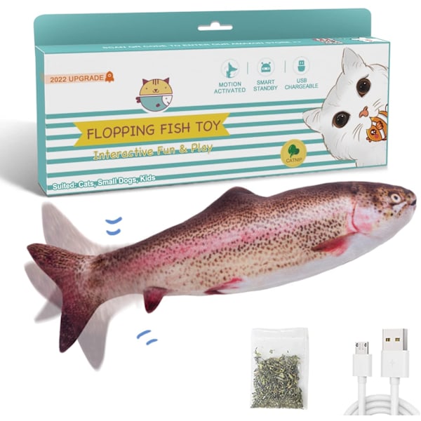 Flopping fisk 10,5\", opgraderet til 2022, bevægeligt kattelegetøj, floppy fisk dyre legetøj til små hunde, wiggle fisk catnip legetøj, bevægelse, regnbueørred