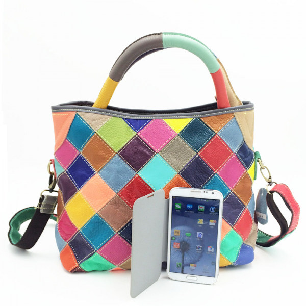 Patchwork Färg Damväska Kohud Handväska Crossbody Väska Läder Damväska