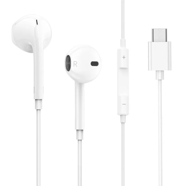2-pack USB C-hörlurar, USB typ-C-hörlurar, trådbundna mikrofon- och fjärrkontrollhörlurar, vita