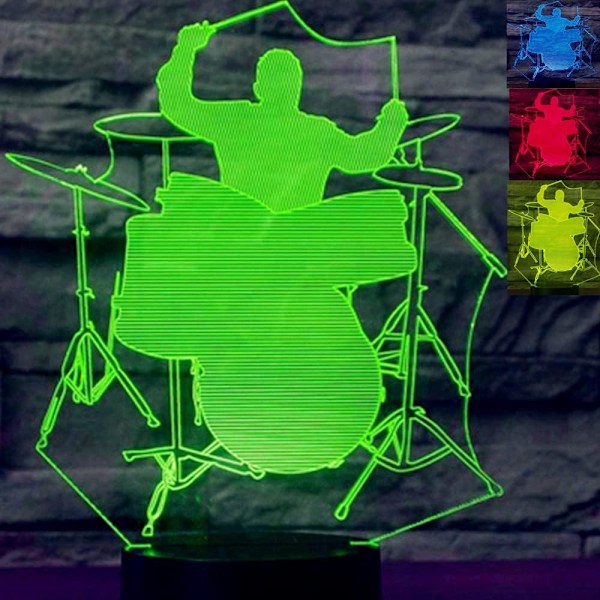 3D Trumma Gitarr Musiknot Nattslampa Illusion Nattslampa 7 Färgväxlande Bordsskiva Dekorationslampor Present Akrylplatt ABS-bas USB-kabel Leksak