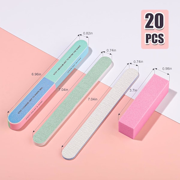Nagelfilar och Buffertar, Professionell Manikyrverktygssats. Rektangulärt Bufferblock & 100/180 Grit Nagelfil, 7-vägs Nagelfil & Nagel P