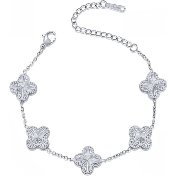 Silverarmband Dupes Klöver Lyckobringande Armband för Kvinnor Platinabelagt Armband Blomma Fyra Blads Armband Smycken Presenter till Kvinnor