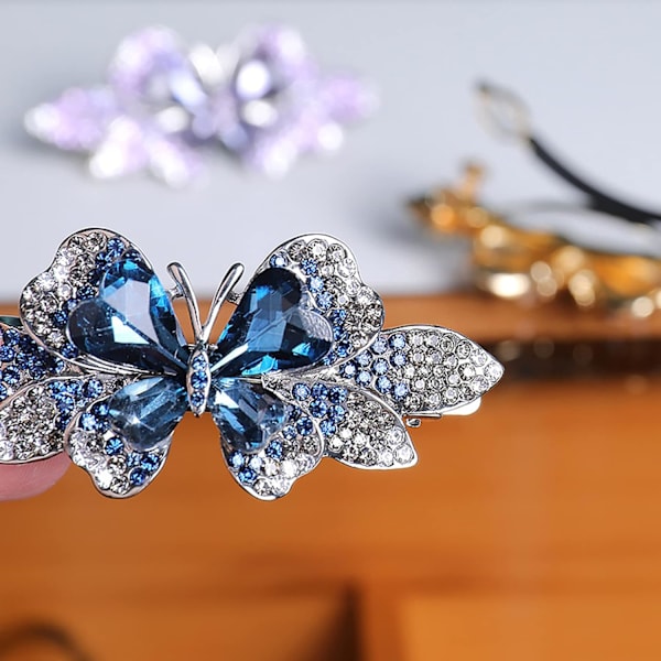 Kristall Rhinestones Hårklämma Fransk Hår för Kvinnor Liten Hårnål för Mamma Fjäril Hårklämmor Deep Lake Blue