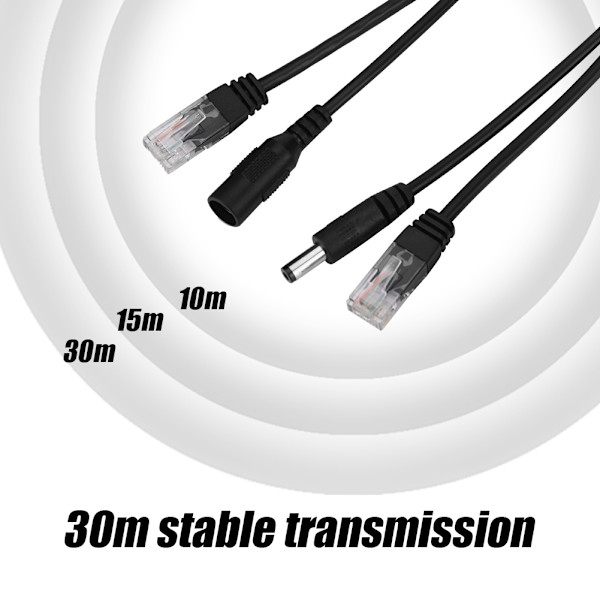 Power Over Ethernet Vattentät 12V Genomgående POE Injektor Splitter Adapter Kabel (Svart)
