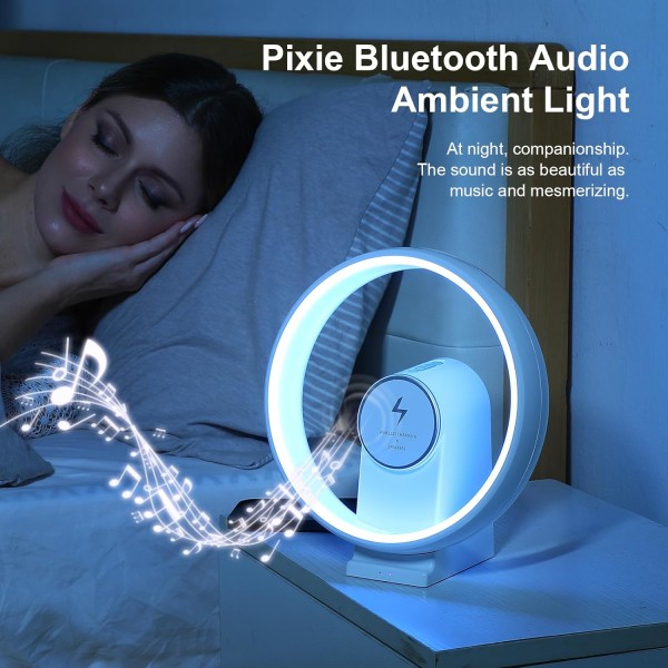 10W Bluetooth-højttaler natlys- 4 i 1 natlys med trådløs oplader- virløs opladningshøjttaler, telefonholder, fødselsdagsgaver til kvinder