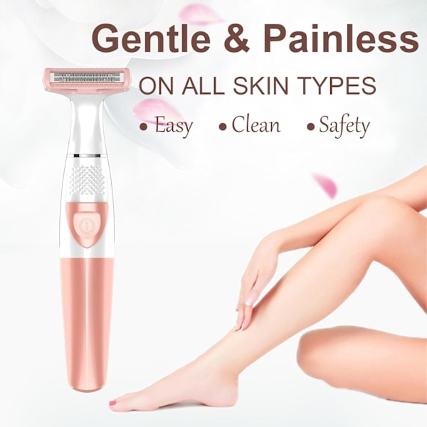 Elektrisk barbermaskin for kvinner - barbermaskin for kvinner bikinilinje armhule ansikt, våt og tørr smertefri kroppstrimmer, bikiniepilator ansiktshår fjerner