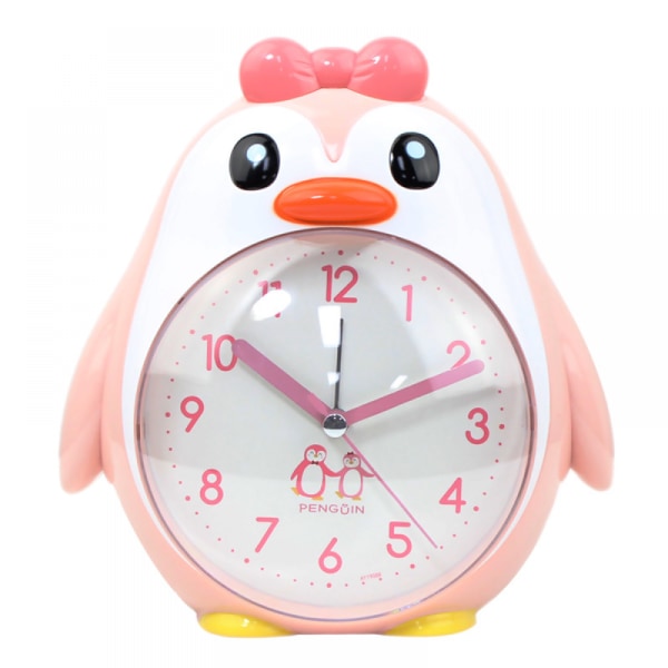 SAYTAY barnväckarklocka, tecknad väckarklocka Penguin väckarklocka Nattljus, studenthemdekoration skrivbordsklocka (rosa)