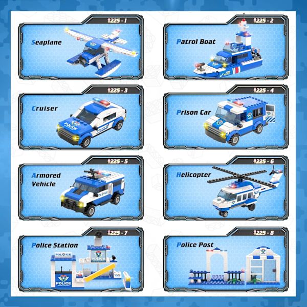 WishaLife 8 in 1 City Police Mobile Command Center Truck Toy Building Set, with Police Station Toy, Police Car Toy, Helicopter Toy, Boat Toy