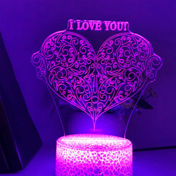 3D Kærlighedshjerte Natlys LED Dekoration Bordskrive Optisk Illusion Lamper 16 Farveskiftende Lys LED Bordlampe Julegave Hjem Kærlighedsgave