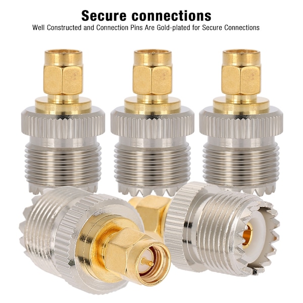 5 stk. SMA han til UHF hun adapter/konverter PL259 SO239 til sikre forbindelser