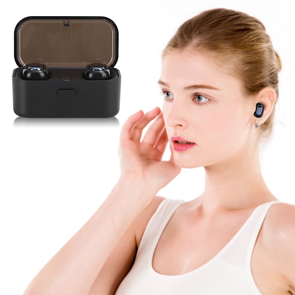 Vattentät TWS 5.0 Trådlöst Headset Sport Hörlurar Handsfree In-Ear Öronproppar Stor Kapacitet Hörlurar Kompatibel med BluetoothSvart