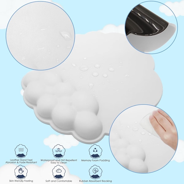 Ergonomisk tangentbordsmatta och musmatta set med molnformad design - Söta skrivbordstillbehör white