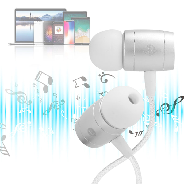 1,2M Silvergrå metall In-Ear brusreducerande hörlurar med kabelkontroll Mobiltelefon hörlurar med mikrofon Silvergrå