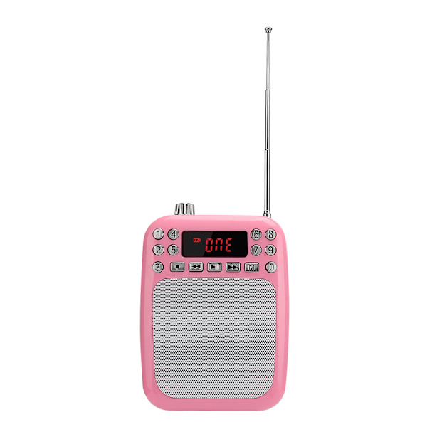 M301 Bärbar FM-radioinspelningshögtalare Multifunktionell röstförstärkare Mikrofon Högtalare för lärare Guide med bälteRosa