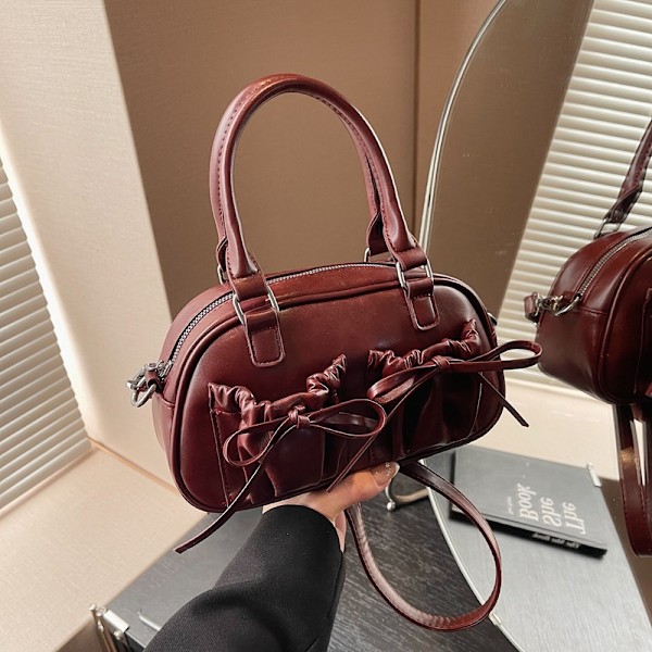 Plisserad Rosett Tote Boston Väska Dam Trendig Fashionabel Crossbody Väska Textur Kudde Väska