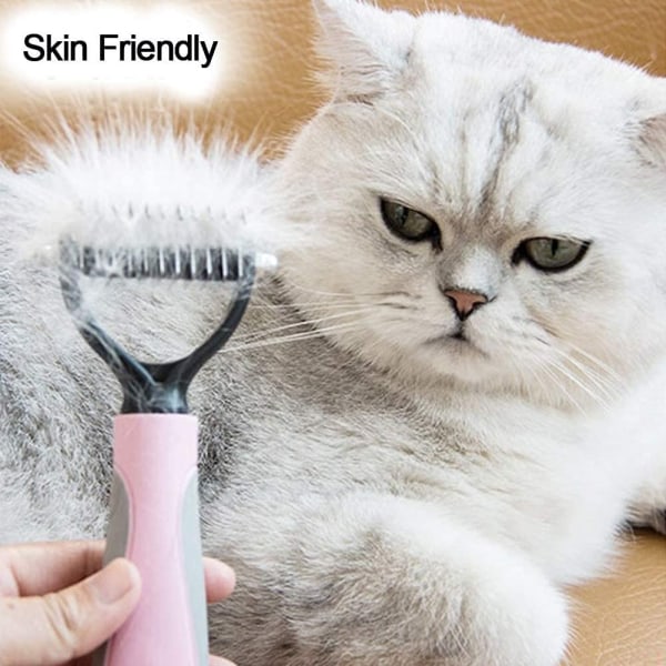 Pelsdyrsredskab, 2-sidet underuldrive til hunde- og kattekamme, fjerner kort og langt hår effektivt og sikkert (Pink)