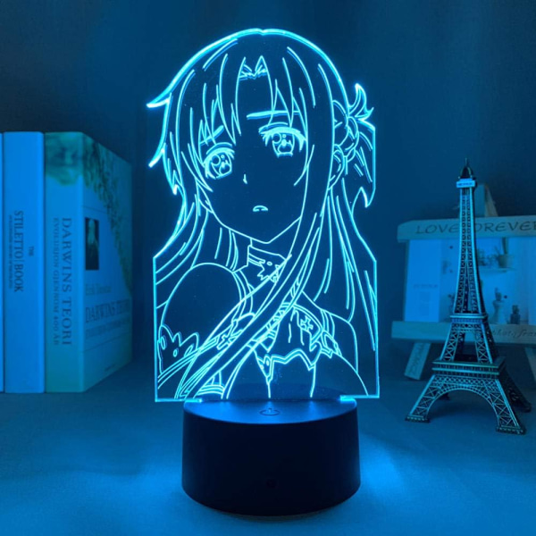 Anime 3D Illusions nattlampe Hjemmerom dekor Akryl LED lys Julegave lamper (16 farger med fjernkontroll) Anime Sword Art Online Asuna lys, Multico