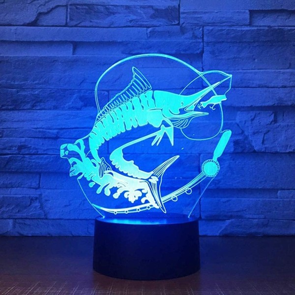 3D Fiske Styling Nattlampa, Illusionlampa 7 Färgbyten Dekorativa Ljus Leksaker för Barn Beröring med Fjärrkontroll