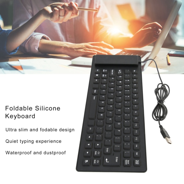 Sammenleggbart silikontastatur 85 taster Sammenleggbart design Silent Wired Vanntett Støvtett fleksibelt tastatur Svart