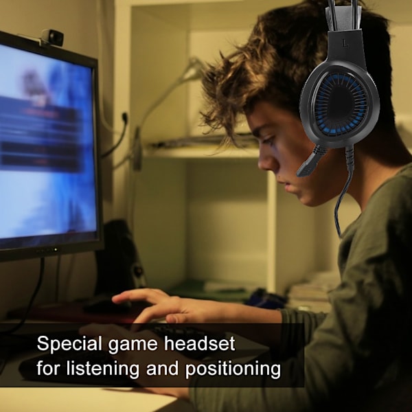 3,5 mm fargerikt lysende spillhodesett USB-hodetelefoner med ledning Mikrofon for bærbar PC Støyreduserende headset V1000Luminous Blå