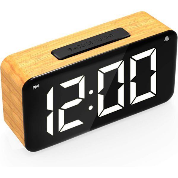 Digitalt vækkeur, 6'' LED-skærm, træstruktur, 6 lysstyrker, snooze, 12/24H, nemt digitalt ur (amerikanske forskrifter)