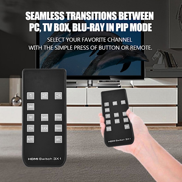 4K*2K 3x1 HDMI 3D UHD-växel Splitter Switcher ARC PIP SPDIF 3,5 mm med fjärrkontroll