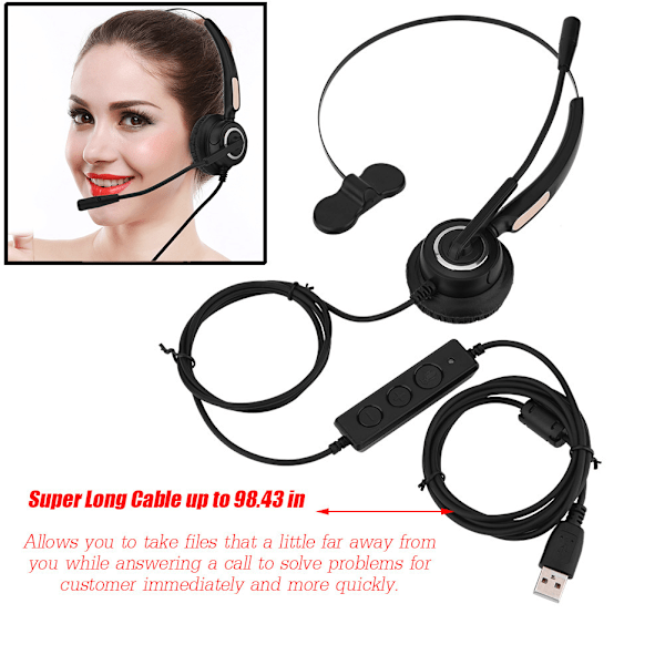 USB Call Center trådløst headset med klar stereolyd USB Call Center headset med mikrofon