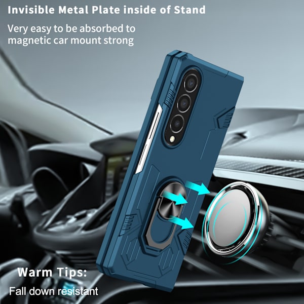 Samsung Galaxy Z Fold 3 Fodral Inbyggt 360° Roterbart Stativ Ringstöd Magnetisk Bilfäste Militärklass Stötsäkert Fodral